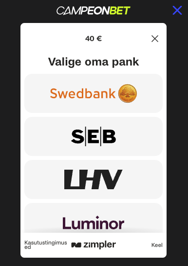Campeonbet sissemakse: pangavalik (Zimpler)
